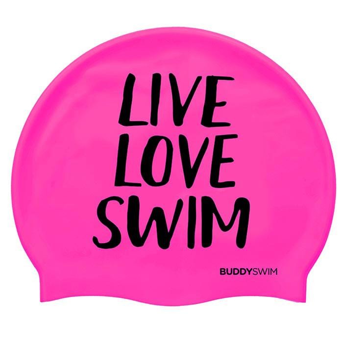 [해외]BUDDYSWIM 수영 모자 Live Love Swim Silicone 6136860766 Pink