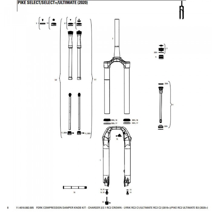 [해외]락샥 리릭 RC의 경우 Charger RC2 Crown Fork Compression Damper Knob Kit 2/궁극 RC2/파이크 RC2 궁극적인 압축기 1137383751 Black