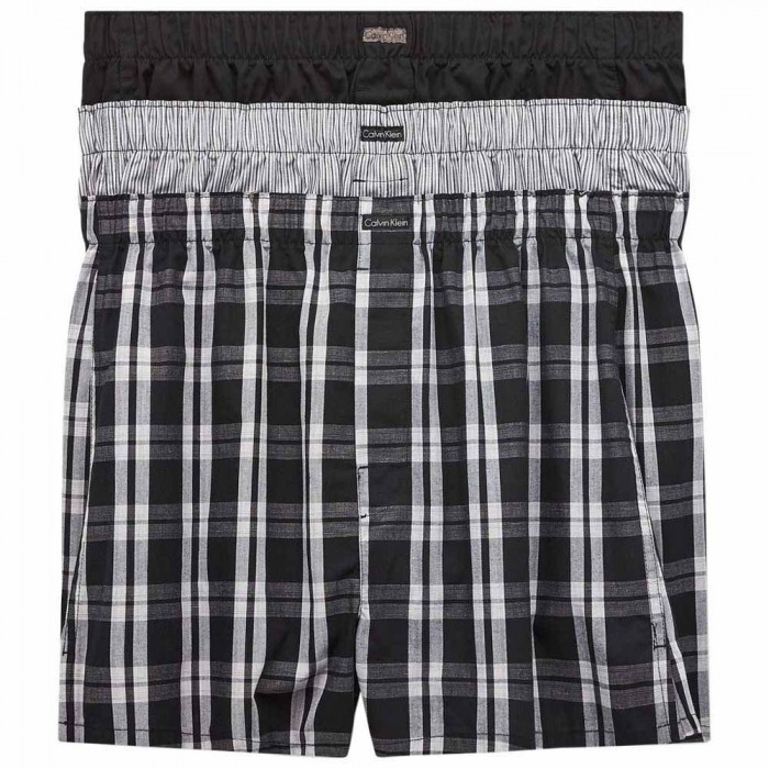 [해외]캘빈클라인 언더웨어 Woven 복서 브리프 3 단위 137351661 Black / Morgan Plaid / Montague Stripe