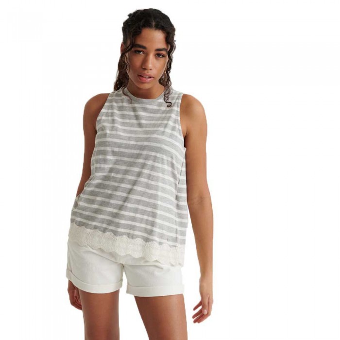 [해외]슈퍼드라이 Lace Mix 민소매 티셔츠 137529271 Grey Marl Stripe