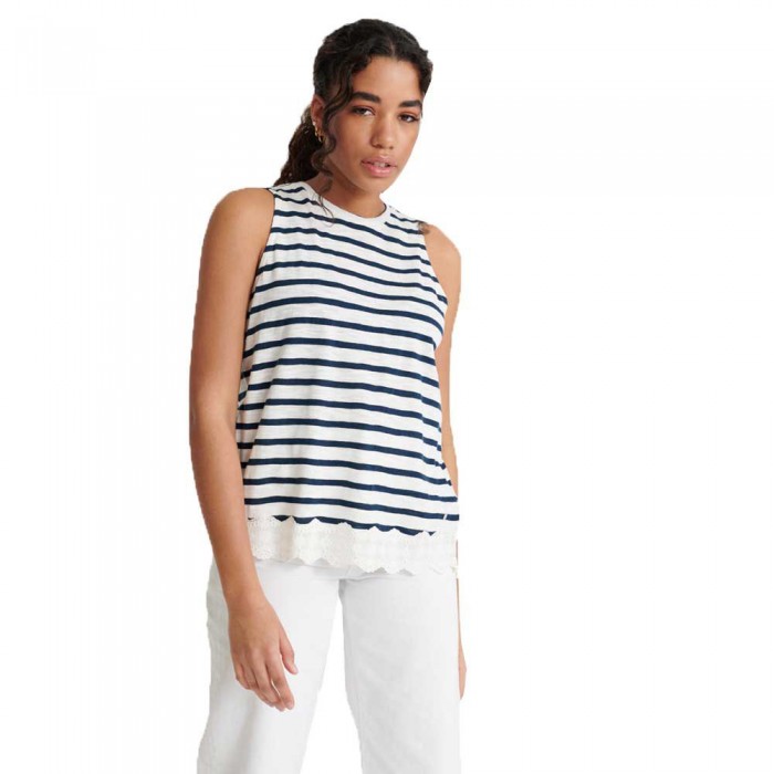 [해외]슈퍼드라이 Lace Mix 민소매 티셔츠 137529272 Navy Stripe