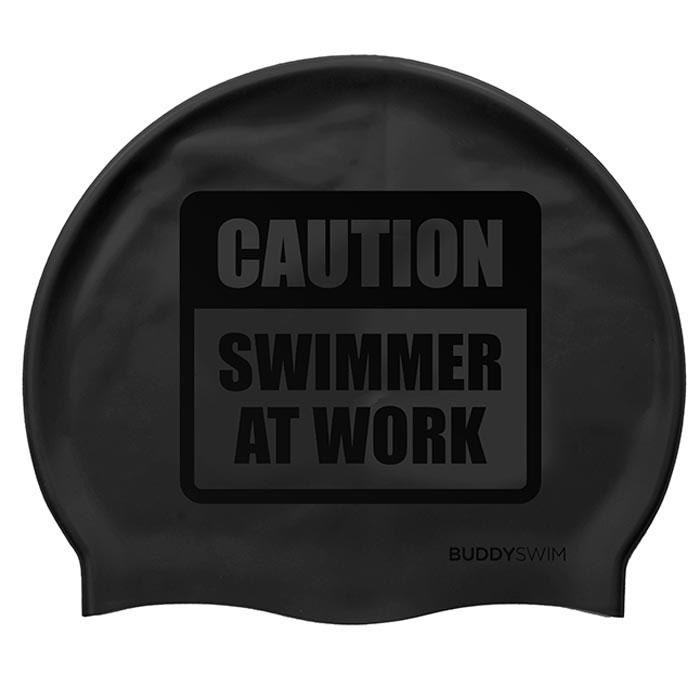 [해외]BUDDYSWIM 수영 모자 Caution Swimmer At Work Silicone 6136860755 Black