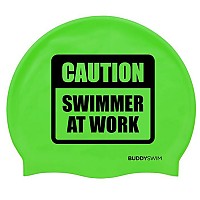 [해외]BUDDYSWIM Caution Swimmer At Work Silicone 수영 모자 6136860757 Green