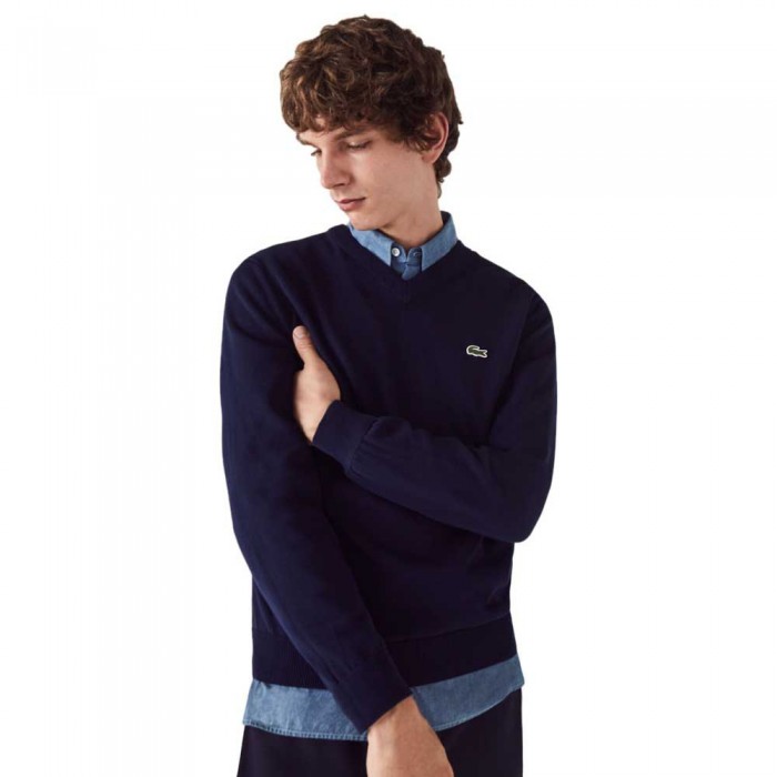 [해외]라코스테 스웨터 Classic Fit Ribbed V Cotton 137684953 Navy Blue
