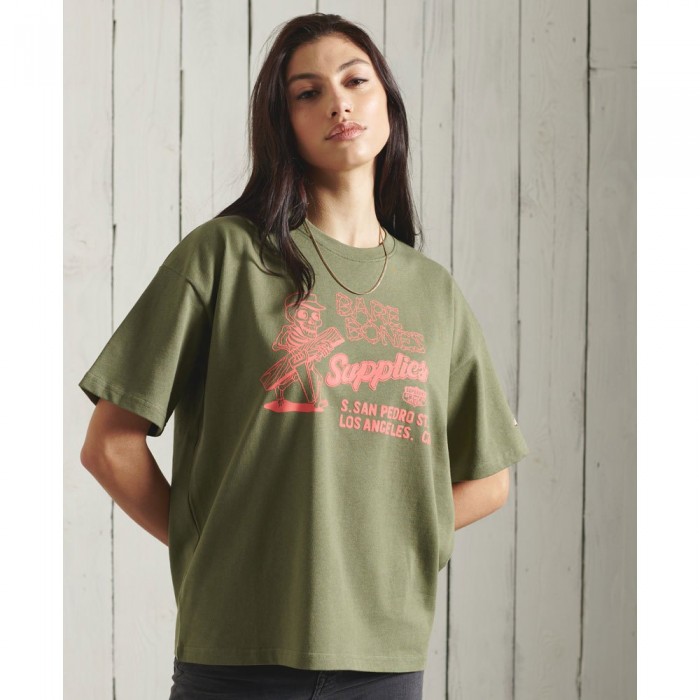 [해외]슈퍼드라이 Workwear Graphic Oversized 반팔 티셔츠 137907773 Seaweed