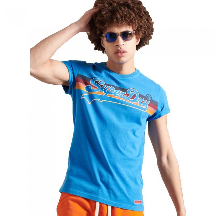 [해외]슈퍼드라이 반팔 티셔츠 Vintage 로고 Cali Stripe 220 137906270 Neptune Blue