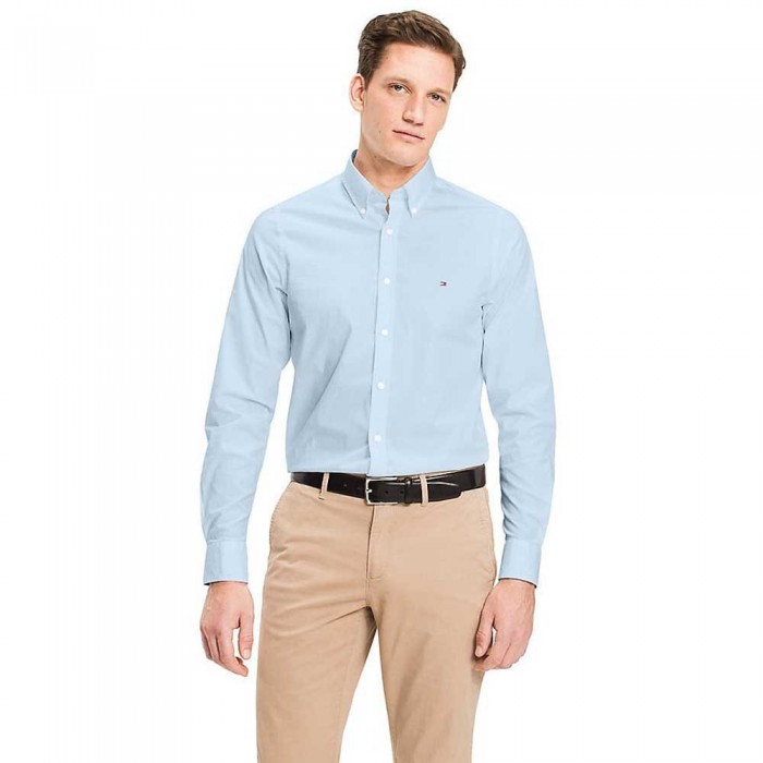 [해외]타미힐피거 긴 소매 셔츠 코어 Stretch Slim Poplin 137946617 Shirt Blue