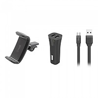 [해외]MUVIT 지원하다 에어 Vent Mobile Car 6.2 신장 와 함께 2 USB 2A 요금 항구 그리고 USB 에게 마이크로 USB 케이블 1m 팩 1137555712 Black