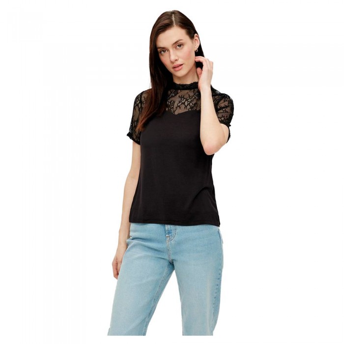 [해외]PIECES Pina Lace 반팔 하이넥 티셔츠 138095289 Black