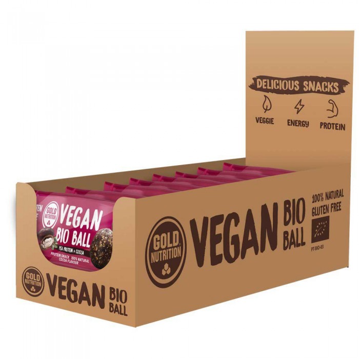 [해외]GOLD NUTRITION Vegan BIO Ball Mini 34g 8 Units Pea Protein And Cocoa Energy Bars Box 6137993797 Pink