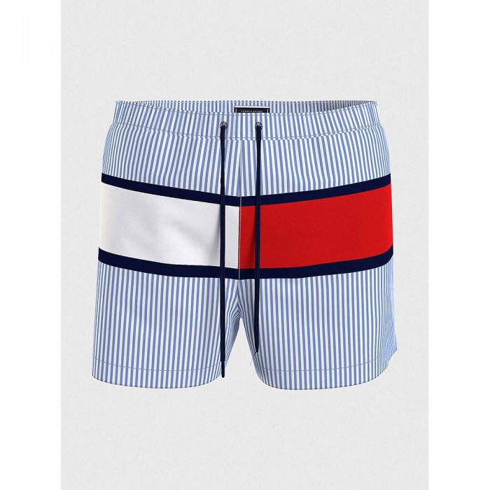[해외]타미힐피거 언더웨어 Ithaca Stripe Medium Drawstring Swimming Shorts Hilfiger Blue Stripe