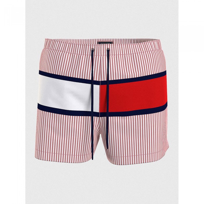 [해외]타미힐피거 언더웨어 Ithaca Stripe Medium Drawstring Swimming Shorts Hilfiger Red Stripe