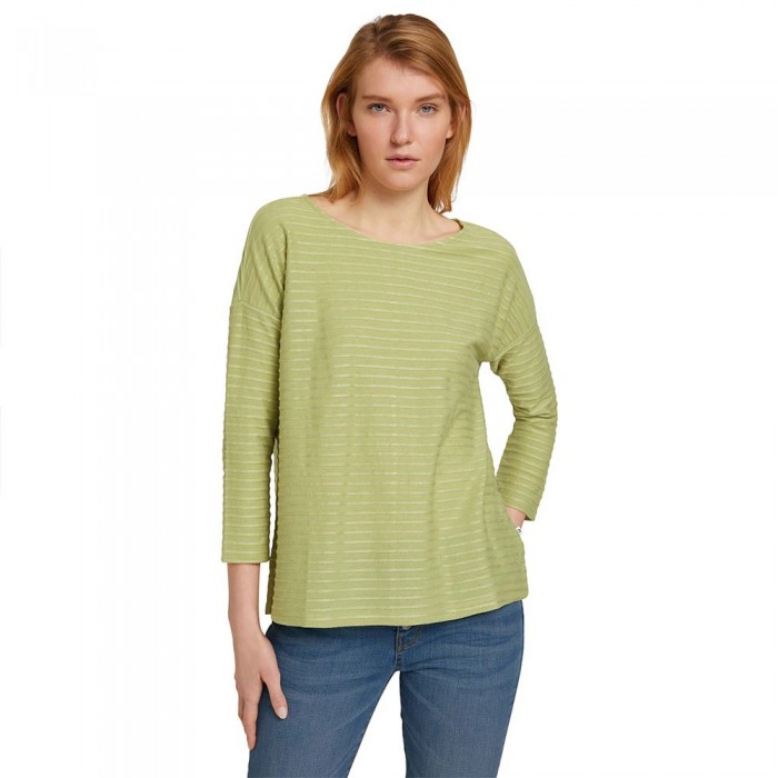 [해외]TOM TAILOR Loose Structured Stripe Long Sleeve T-Shirt Green Structured Stripe