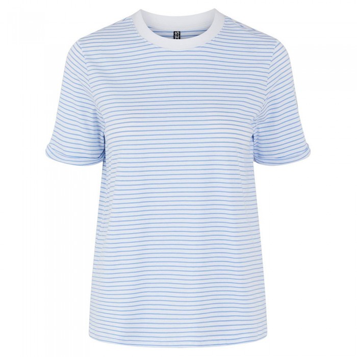 [해외]PIECES Ria Fold Up 반팔 티셔츠 138687487 Bright White / Stripes Vista Blue