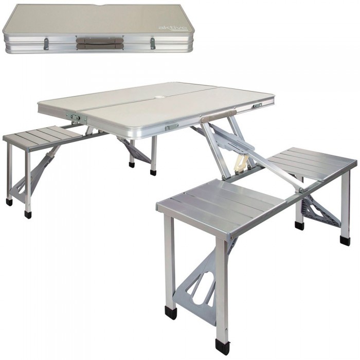 [해외]AKTIVE 벤치가있는 접이식 캠핑 테이블 139x82x67 cm 6138560645 Aluminium