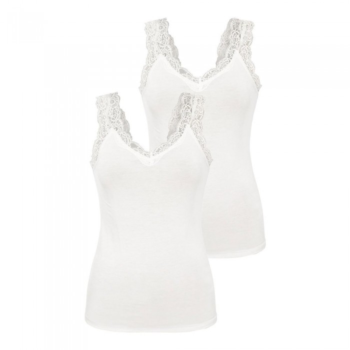 [해외]PIECES Barbera Lace 민소매 V넥 티셔츠 2 단위 138856945 Bright White / Pack 2
