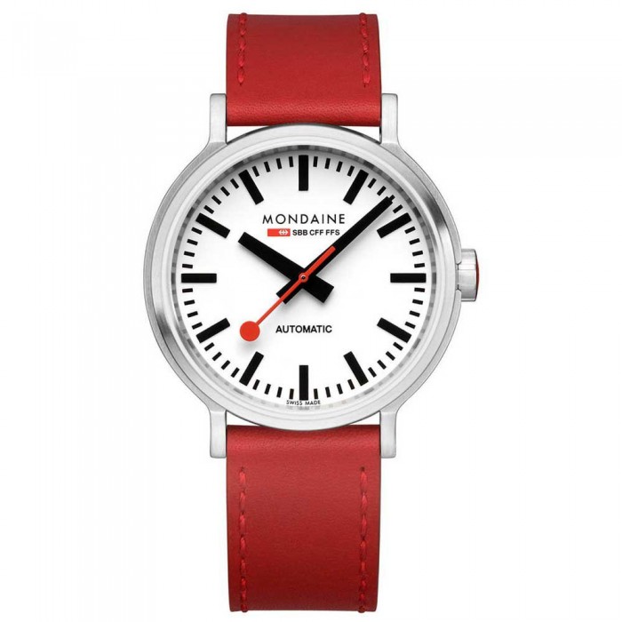 [해외]몬데인 Original Automatic 41 mm 시계 138893412 White / St. Steel Brushed / Red Leather