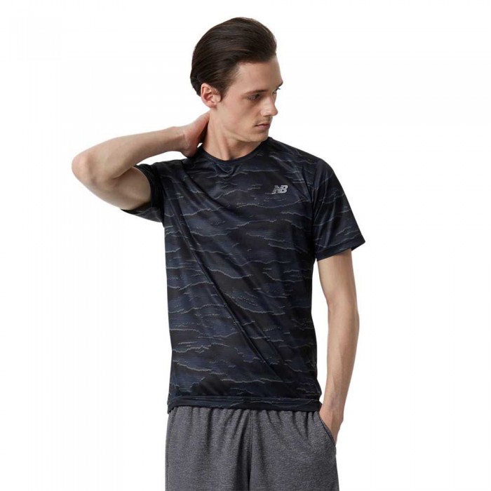[해외]뉴발란스 Printed Accelerate Short Sleeve T-Shirt 7138575994 Black Multi Heather
