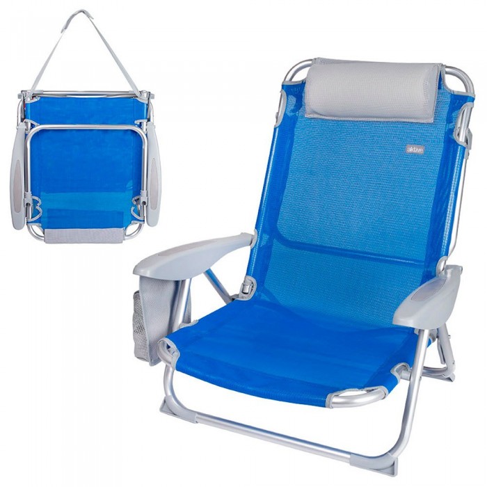 [해외]AKTIVE 접는 의자 쿠션과 컵 홀더가 있는 위치 4 6138069125 Blue / Grey