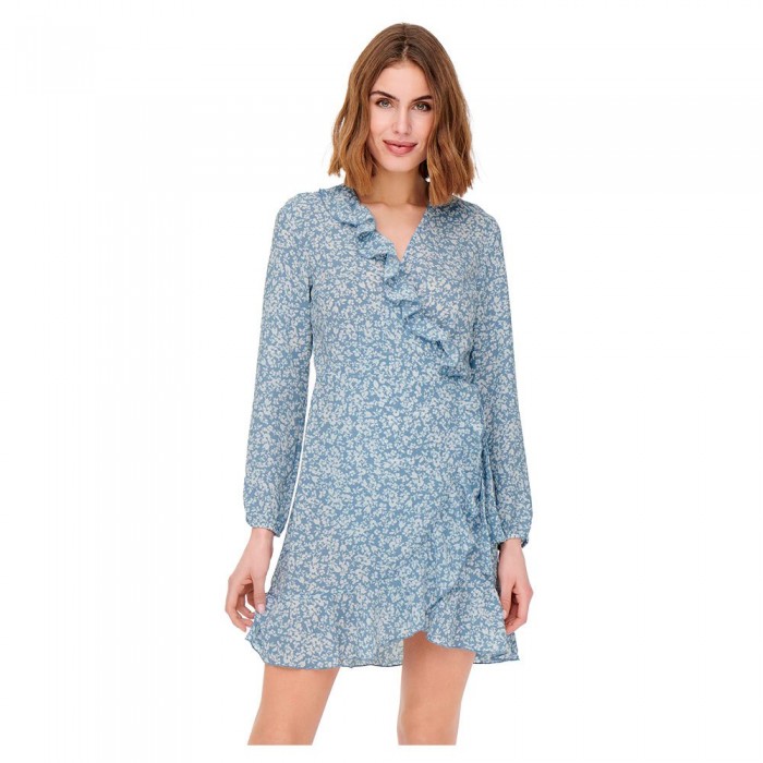 [해외]ONLY 드레스 Carly Wrap 3/4 슬리브 숏 139067810 Cashmere Blue