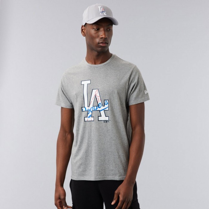 [해외]뉴에라 Los Angeles Dodgers Mlb Double Logo Short Sleeve T-Shirt Heather Grey / White
