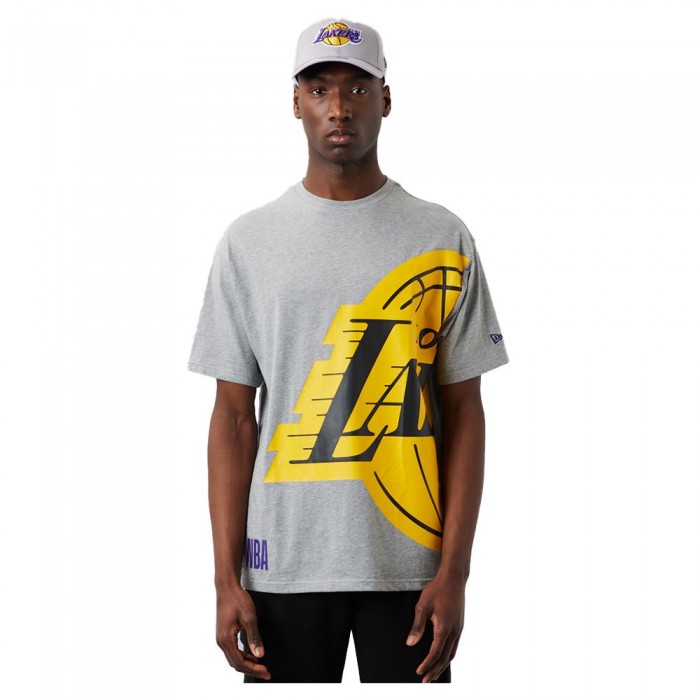 [해외]뉴에라 Los Angeles Lakers Half Logo Oversized Short Sleeve T-Shirt Heather Grey / Black