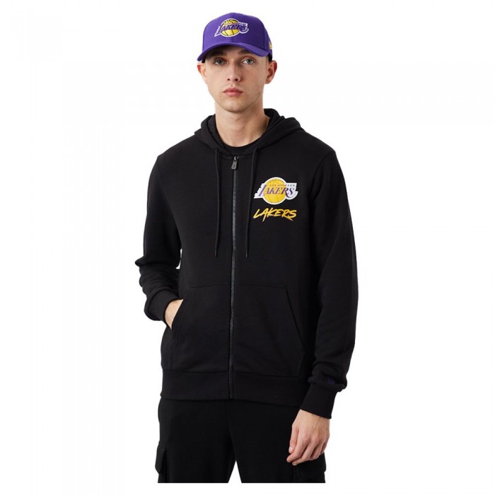[해외]뉴에라 Los Angeles Lakers NBA Script Full Zip Sweatshirt Black / True Purple