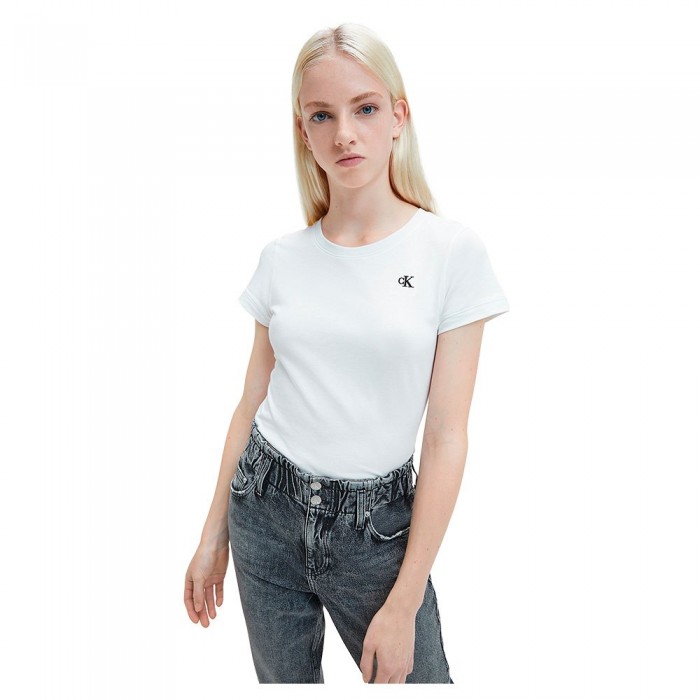 [해외]캘빈클라인 JEANS Embroidery Slim Short Sleeve T-Shirt Bright White