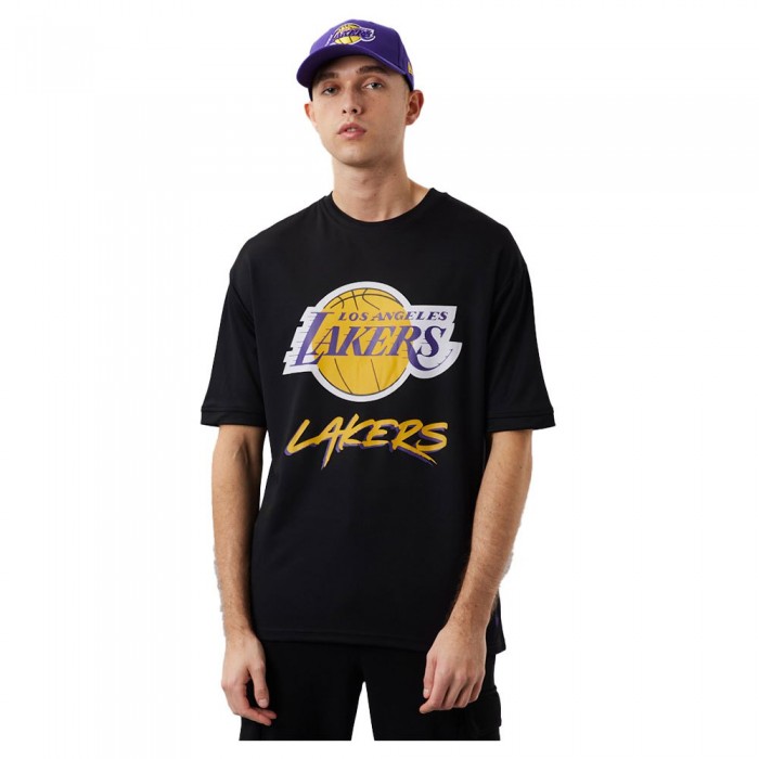[해외]뉴에라 Los Angeles Lakers NBA Script Mesh Short Sleeve T-Shirt Black / True Purple