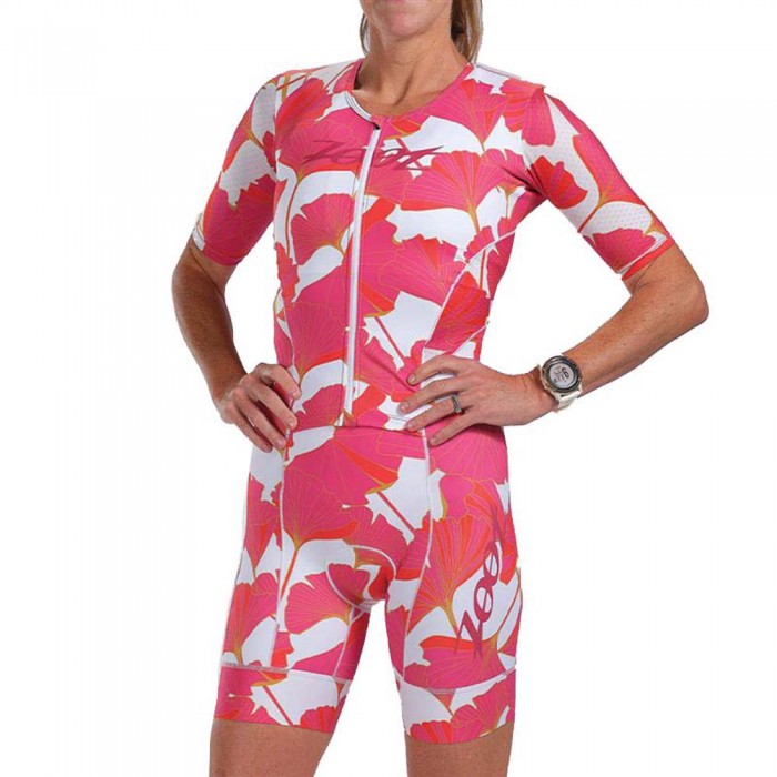 [해외]ZOOT Aero Full Zip Blooms Short Sleeve Trisuit 6139280462 Pink / White