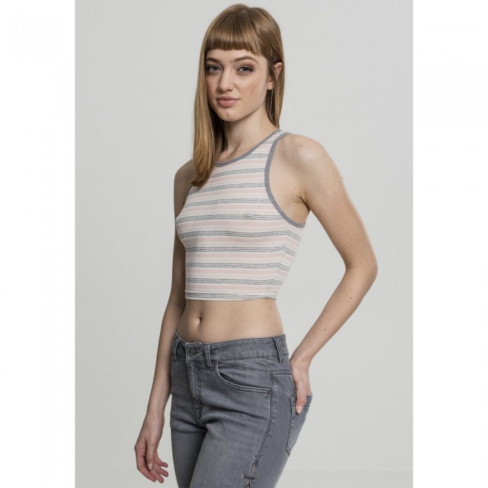 [해외]URBAN CLASSICS Crop Top Stripe 민소매 티셔츠 138453043 Pink / White / Gray