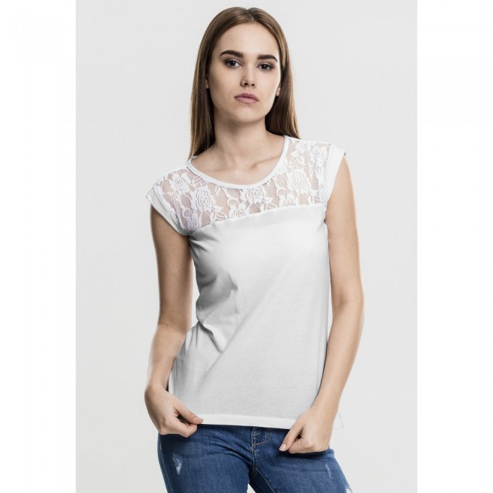[해외]URBAN CLASSICS Top Lace 민소매 티셔츠 138557128 White