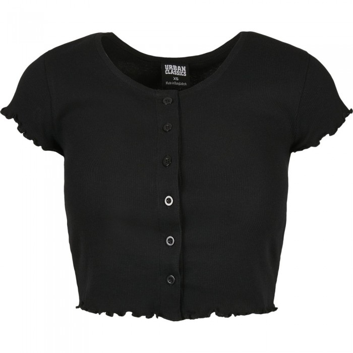 [해외]URBAN CLASSICS Cropped Button Up Rib-Big 반팔 티셔츠 138684841 Black