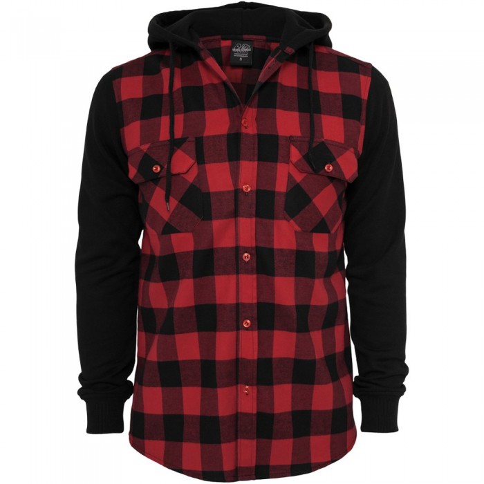 [해외]URBAN CLASSICS 셔츠 후드 에드 소매 Flanell Sweat 138451708 Black / Red / Black