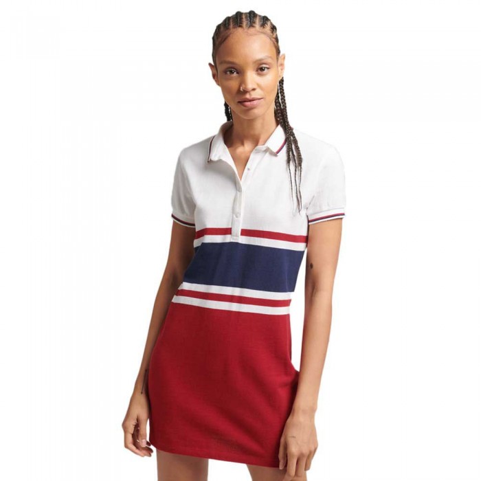 [해외]슈퍼드라이 Vintage Mini Stripe Polo Dress Red Block