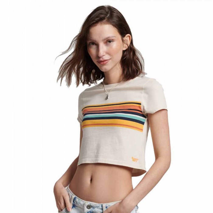 [해외]슈퍼드라이 Vintage Stripe Crop T-Shirt Oatmeal / Orange Stripe