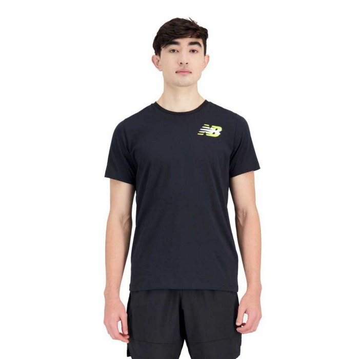 [해외]뉴발란스 Graphic Heathertech Short Sleeve T-Shirt 7139471766 Black/Hi Lite