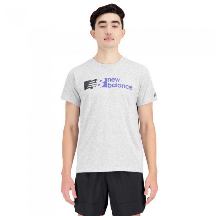 [해외]뉴발란스 Graphic Heathertech Short Sleeve T-Shirt 7139471767 Grey/Royal