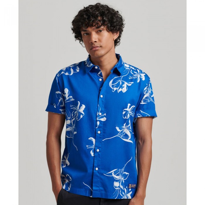 [해외]슈퍼드라이 반팔 셔츠 Vintage Hawaiian 139530992 Mono Hibiscus Cobalt
