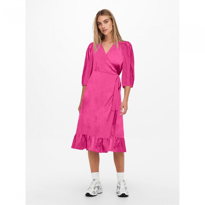 [해외]ONLY Olivia Wrap 미드i 3/4 소매 드레스 139757280 Fuchsia Purple