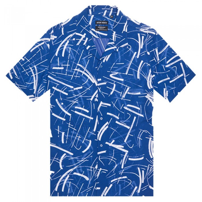 [해외]안토니모라토 레귤러 핏 코튼 앤 비스코스 포플린 얼룩 프린트 반소매 셔츠 Over 139607654 Bluette