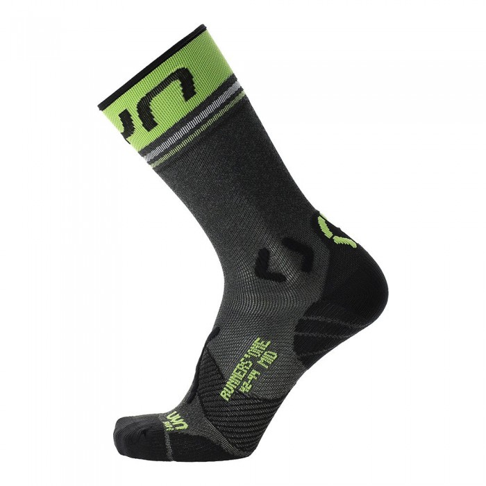 [해외]UYN Runners One Half Socks 6139715566 Grey Melange / Lime Green