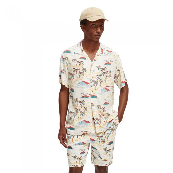 [해외]SCOTCH & SODA Printed Camp 반팔 셔츠 139611202 White Palmtree Island Aop