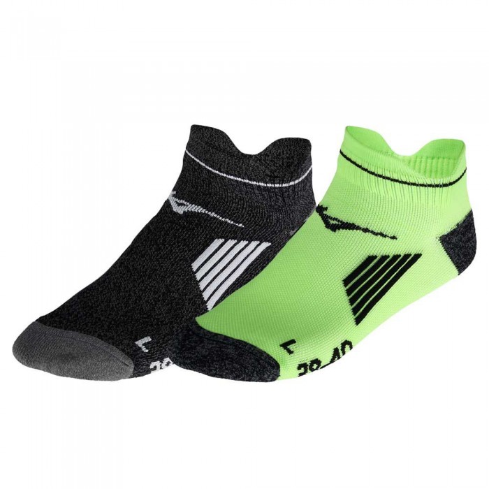 [해외]미즈노 Act Train Mid Socks 2 Pairs 7139572622 Black / Light Green