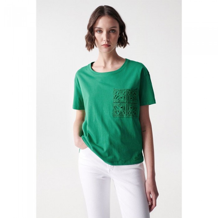 [해외]SALSA JEANS Crochet 포켓 반팔 티셔츠 139577037 Dark Green