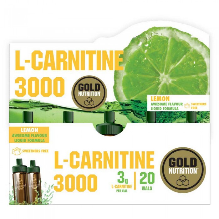 [해외]GOLD NUTRITION L-Carnitine 3000mg 20 Units Lemon Vials Box 6137993711 Green