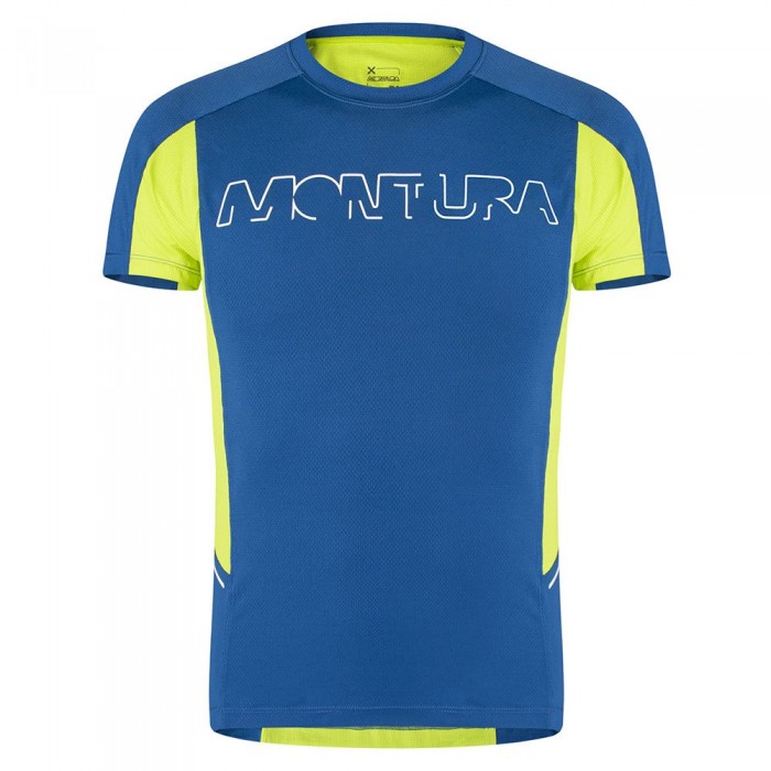 [해외]몬츄라 Run 로고 반팔 티셔츠 4139968986 Deep Blue / Green Lime