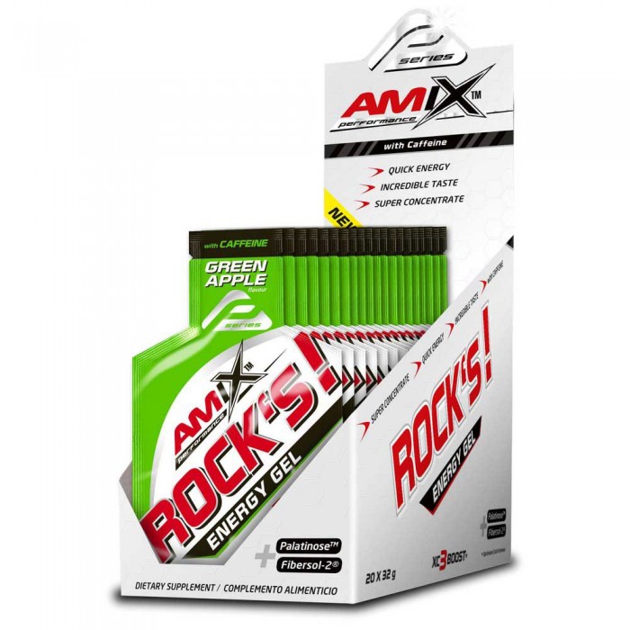 [해외]AMIX 카페인 함유 Rock´s 32g 20 단위 녹색 사과 에너지 젤 상자 6137381286