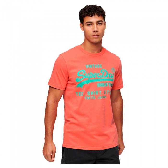 [해외]슈퍼드라이 반팔 라운드넥 티셔츠 Neon Vintage 로고 140140846 Deep Sea Coral