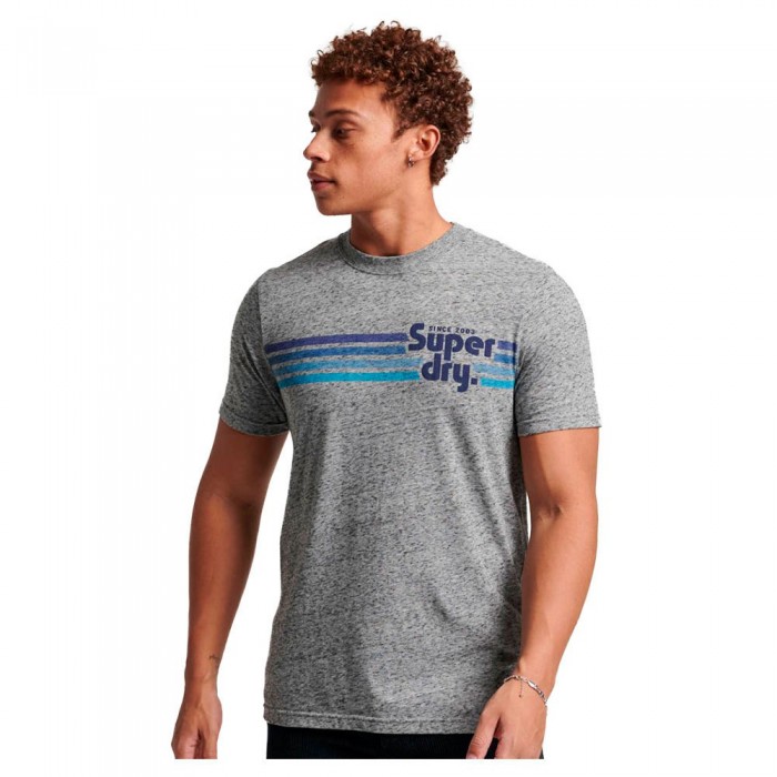 [해외]슈퍼드라이 반팔 라운드넥 티셔츠 Terrain Striped 로고 140140994 Flint Grey Grit